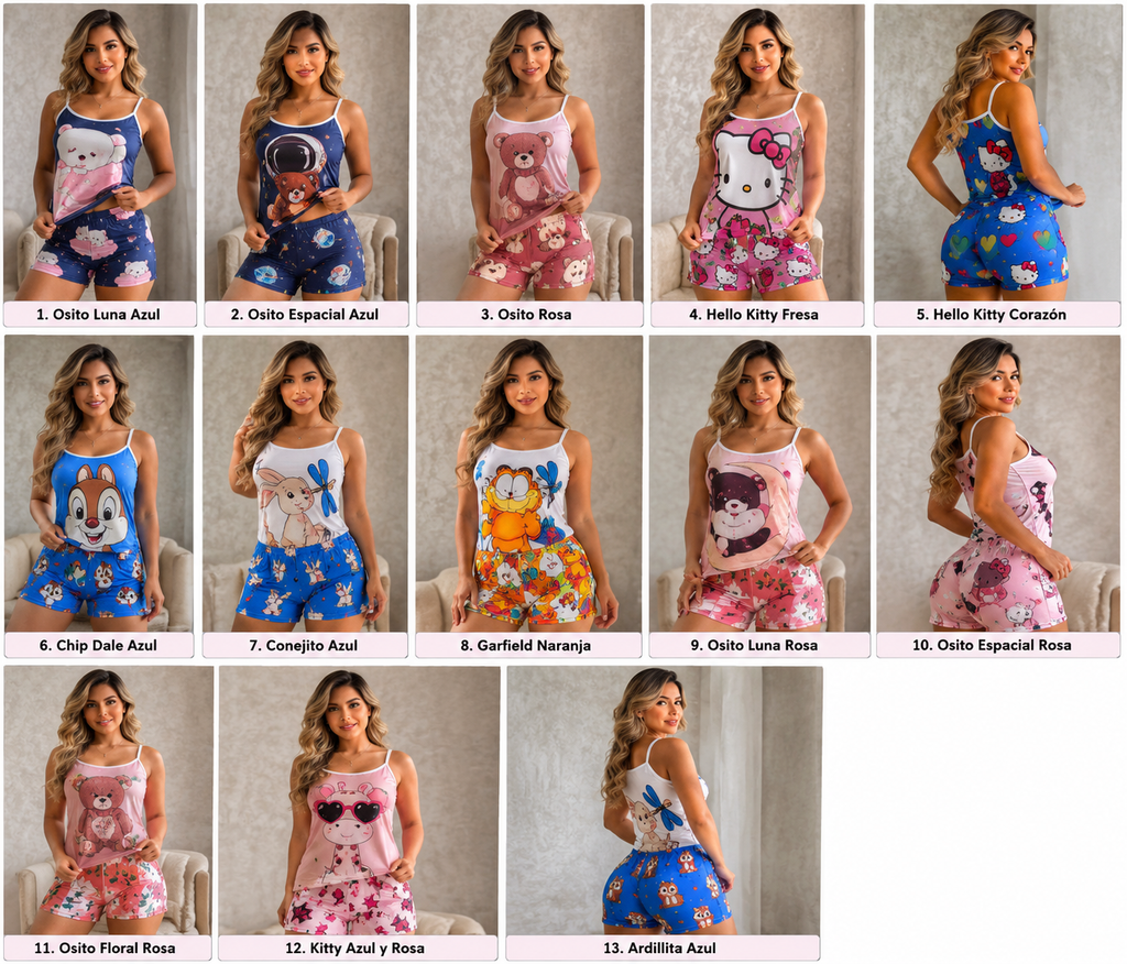 Pijama de Mujer de 2 Piezas – Short Corto y Blusa de Tirantes
