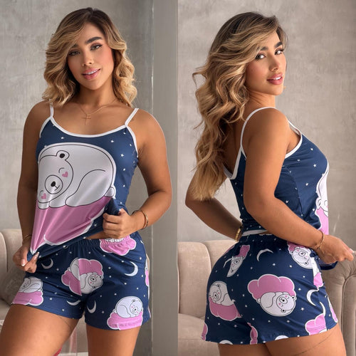 Pijama de Mujer de 2 Piezas – Short Corto y Blusa de Tirantes
